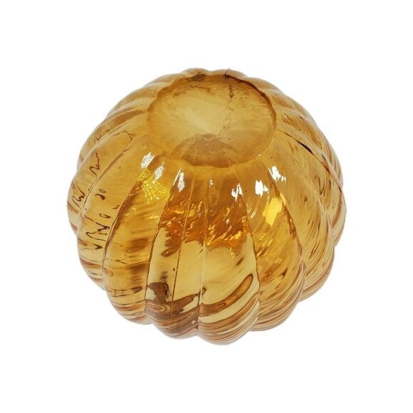 Vintage Hand Blown Art Swirled Glass Globe Round Amber Vase 5" Ruffled Edge Euc - Picture 4 of 6
